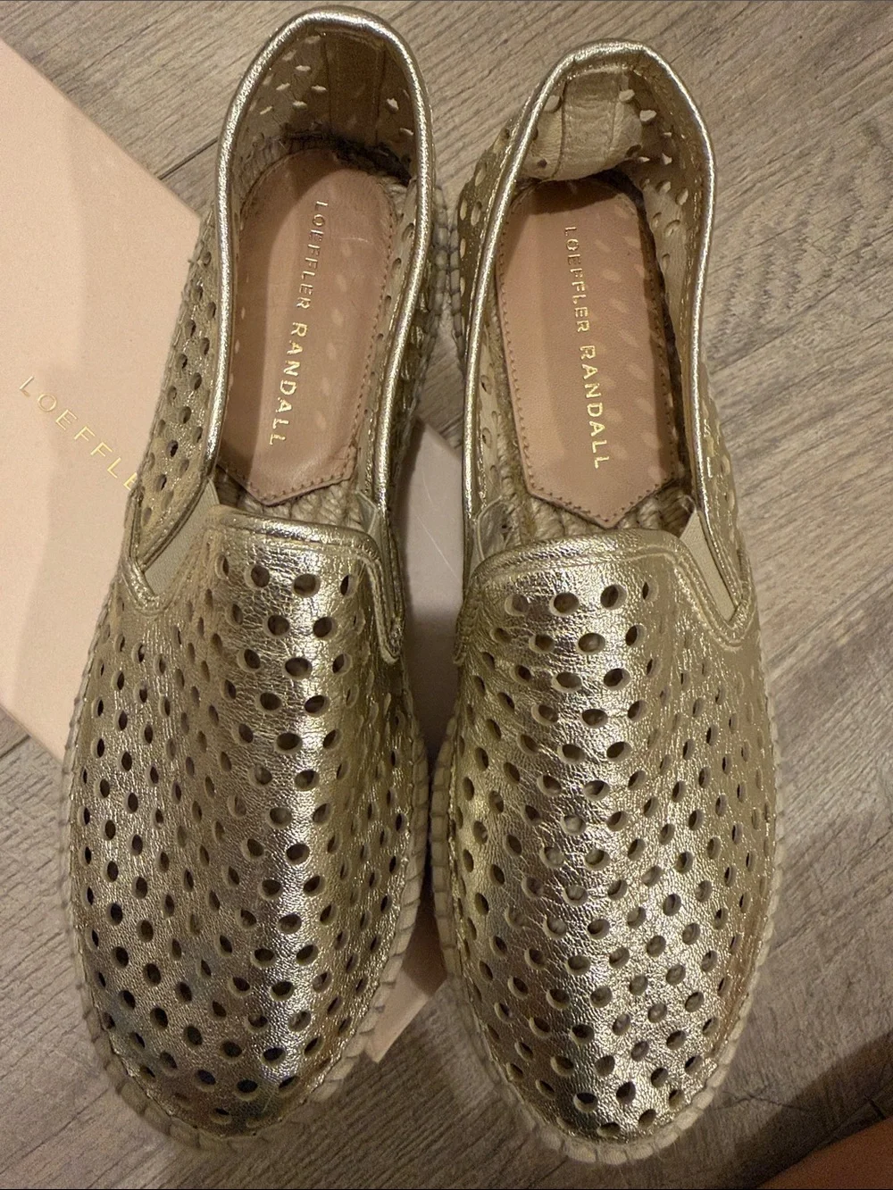 Loeffler Randall Metallic Gold Perforated Espadrille Slip-On